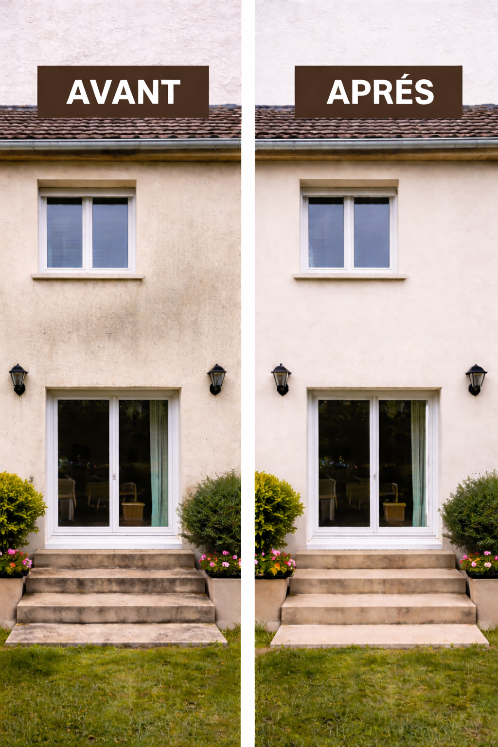 Photo avant après nettoyage de façade